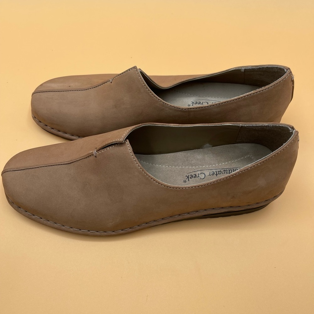 COLDWATER CREEK Stadium Suede Leather Tan Mules Women’s Size 8